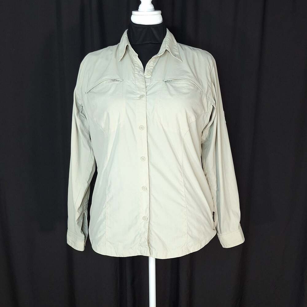 Columbia Women's Large Vented Fishing Shirt Beige Long Sleeve Nylon Outdoor